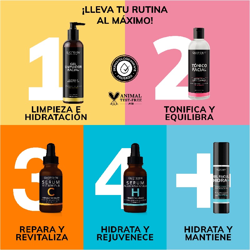 Kit Limpiador + Tónico + Serum Vitamina C + Suero Acido Hialuronico + Gel Hidratante Skin Care Facial Quotidien
