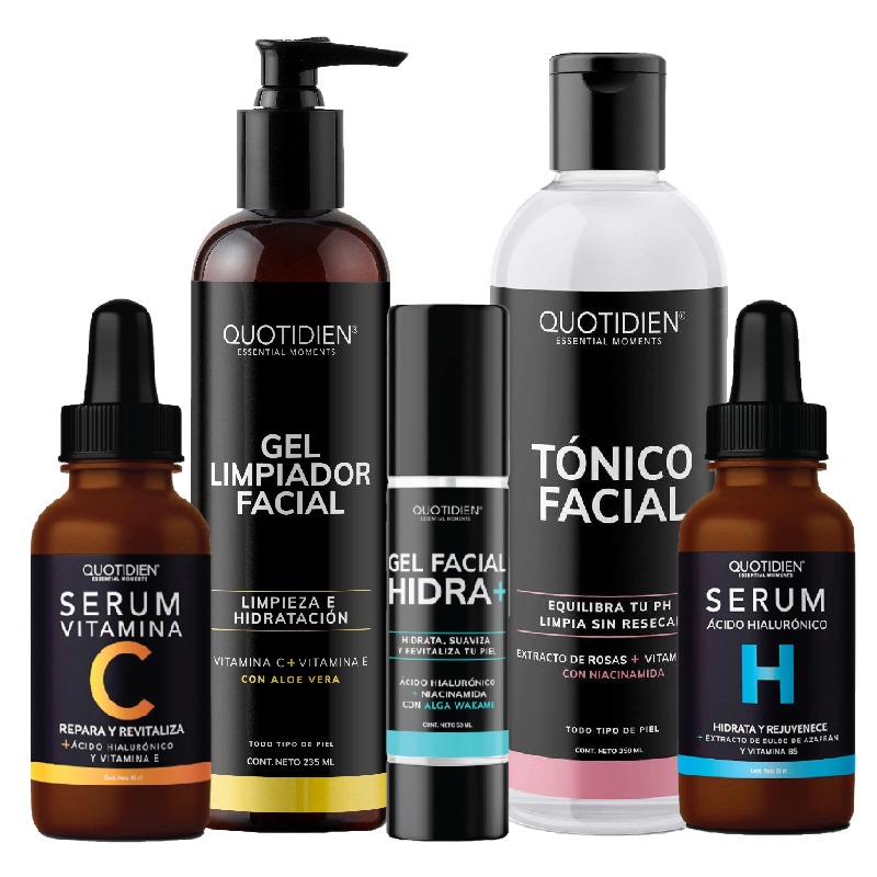Kit Limpiador + Tónico + Serum Vitamina C + Suero Acido Hialuronico + Gel Hidratante Skin Care Facial Quotidien