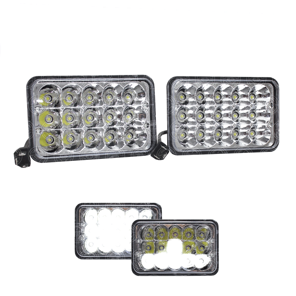 2 Faros Unidad Cuadrada Rectangular 15 Leds 4x6 Alta/Baja