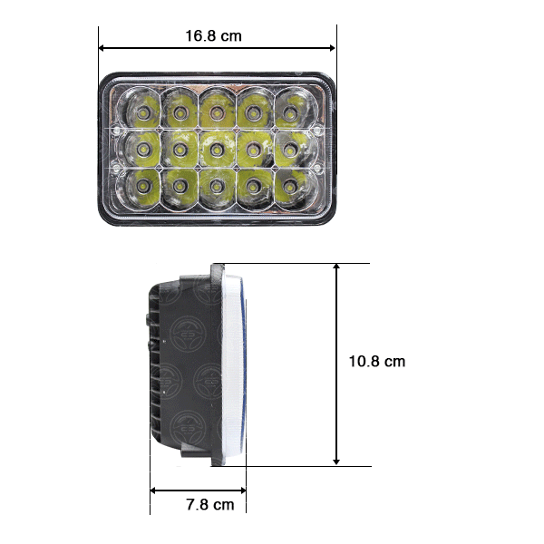 2 Faros Unidad Cuadrada Rectangular 15 Leds 4x6 Alta/Baja