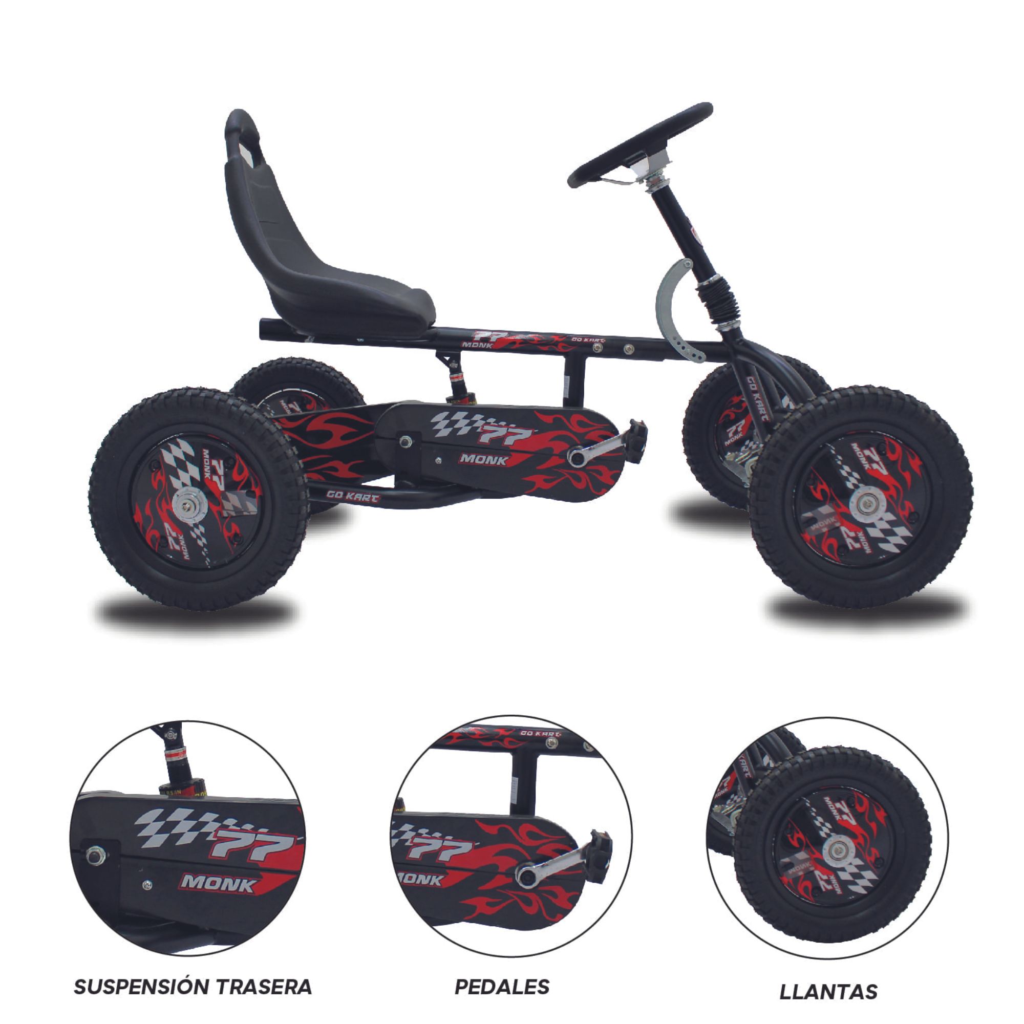 Go Kart Para Niño Top Kart Con Suspensión Rodada 12 Monk Negro