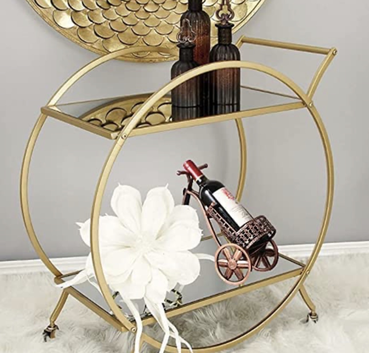 Carrito De Servicio Bar Dorado, Con Espejo