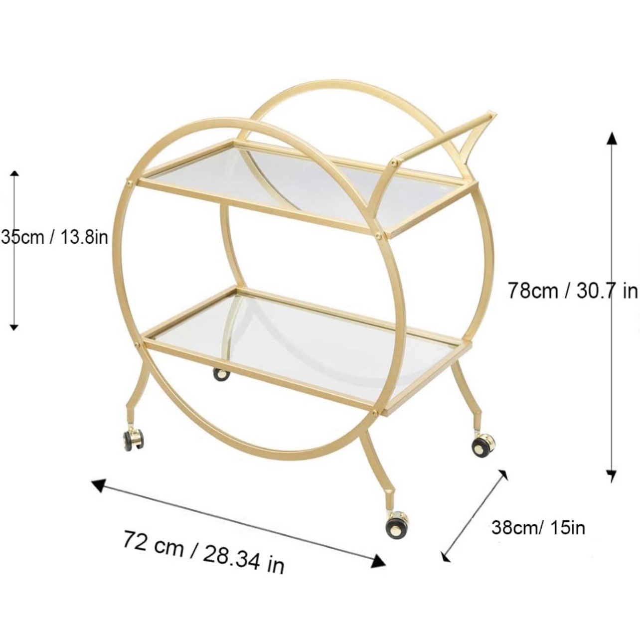 Carrito De Servicio Bar Dorado, Con Espejo