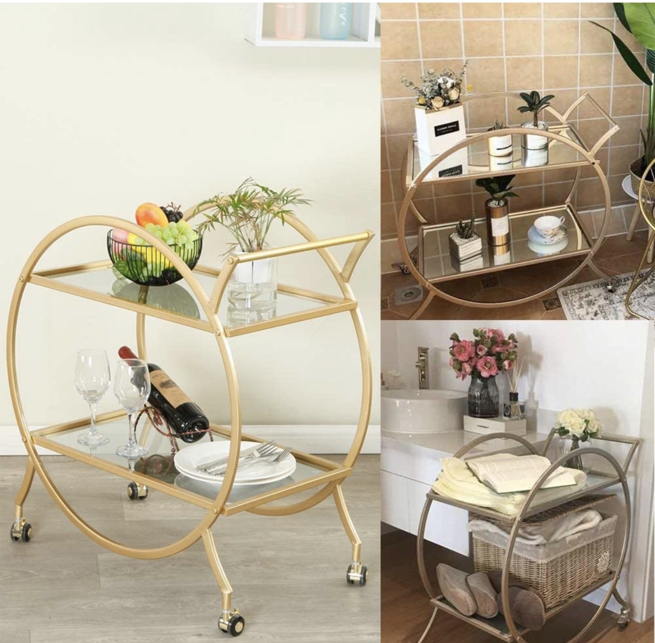 Carrito De Servicio Bar Dorado, Con Espejo