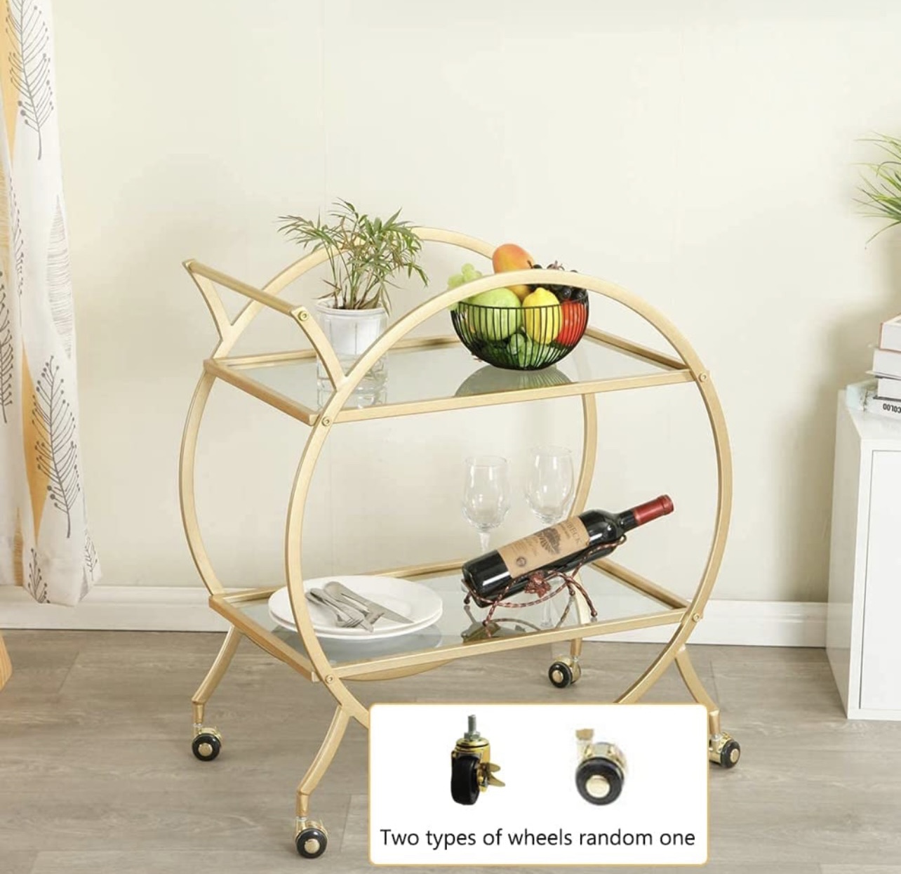 Carrito De Servicio Bar Dorado, Con Espejo