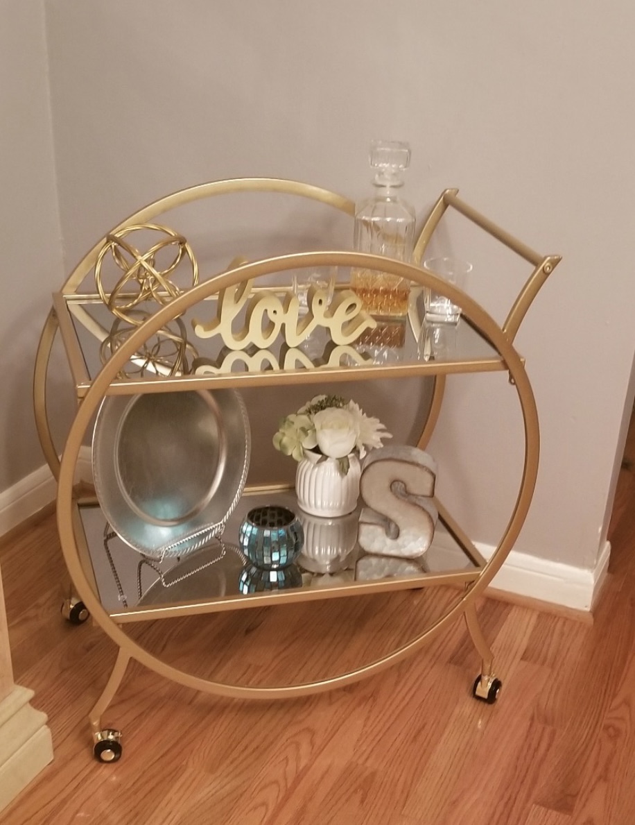 Carrito De Servicio Bar Dorado, Con Espejo