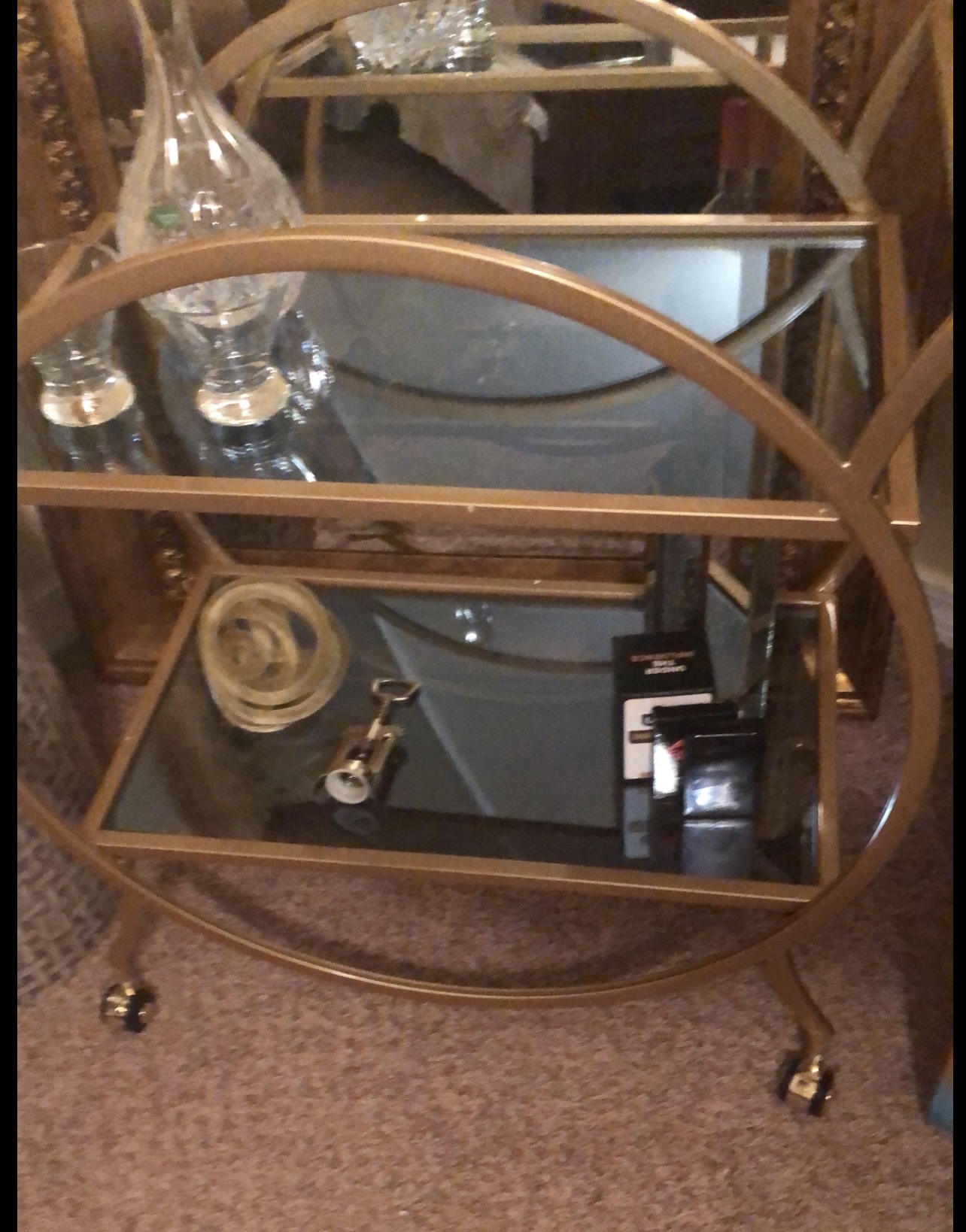 Carrito De Servicio Bar Dorado, Con Espejo