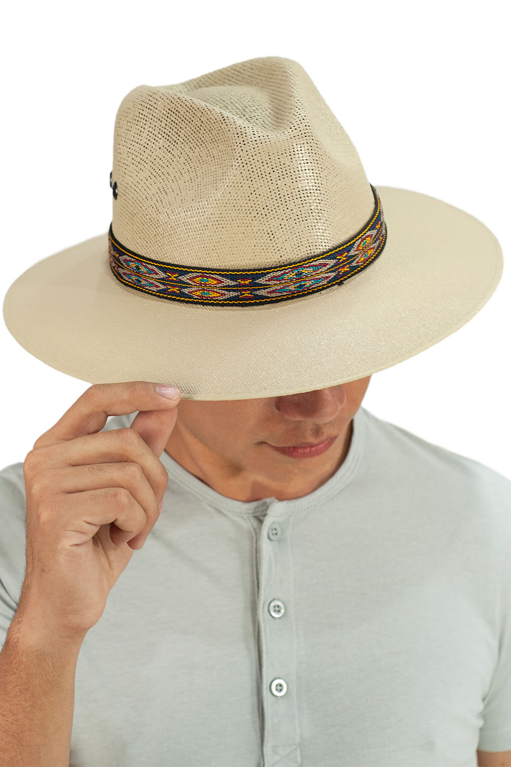 Sombrero para caballero A ÁNGELOZANO de lona rígida con detalles de textil tejido.