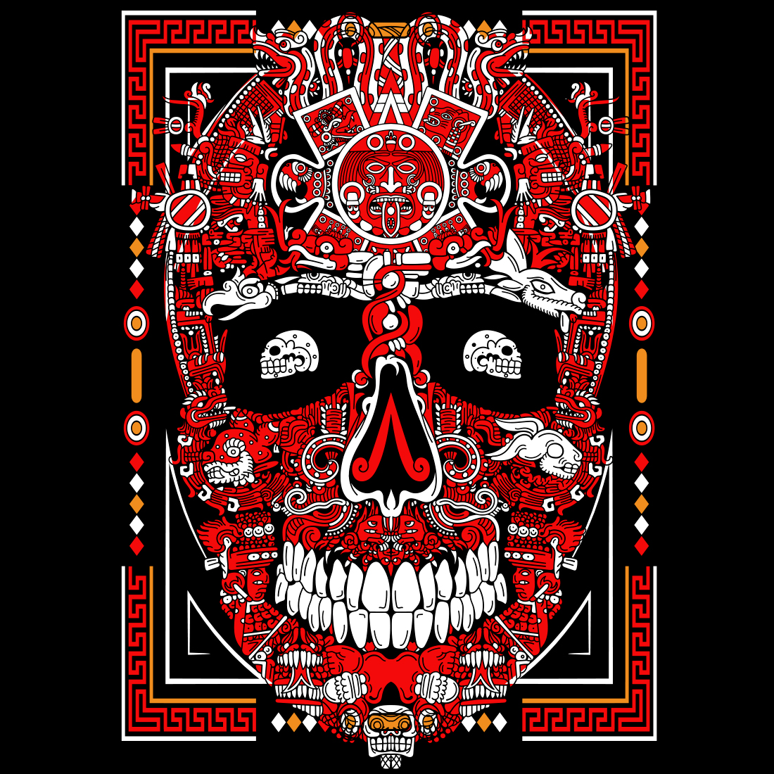 Playera Caballero- Cráneo Rojo Azteca
