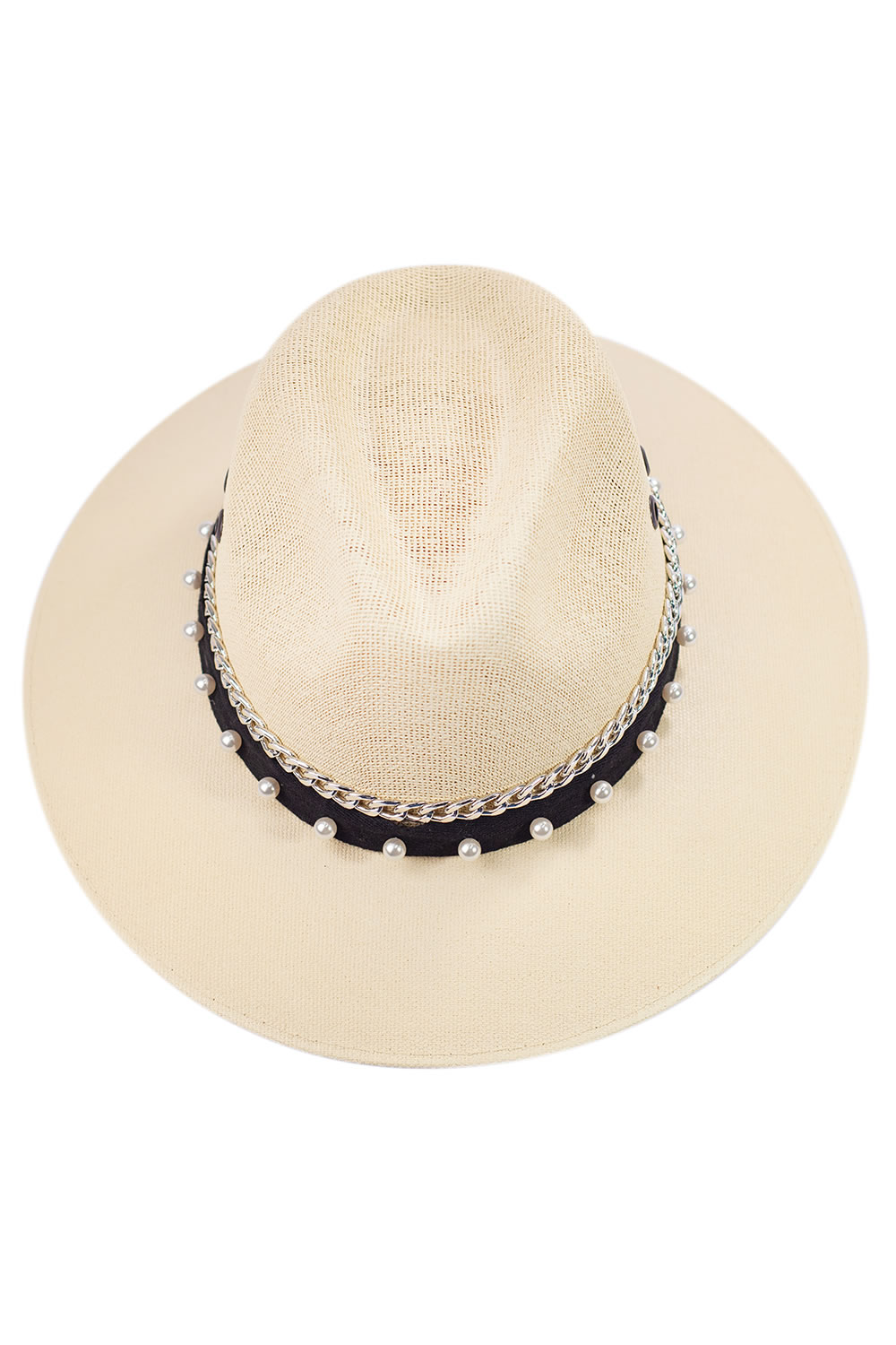 Sombrero para dama A ÁNGELOZANO de en lona rígida con perlas.