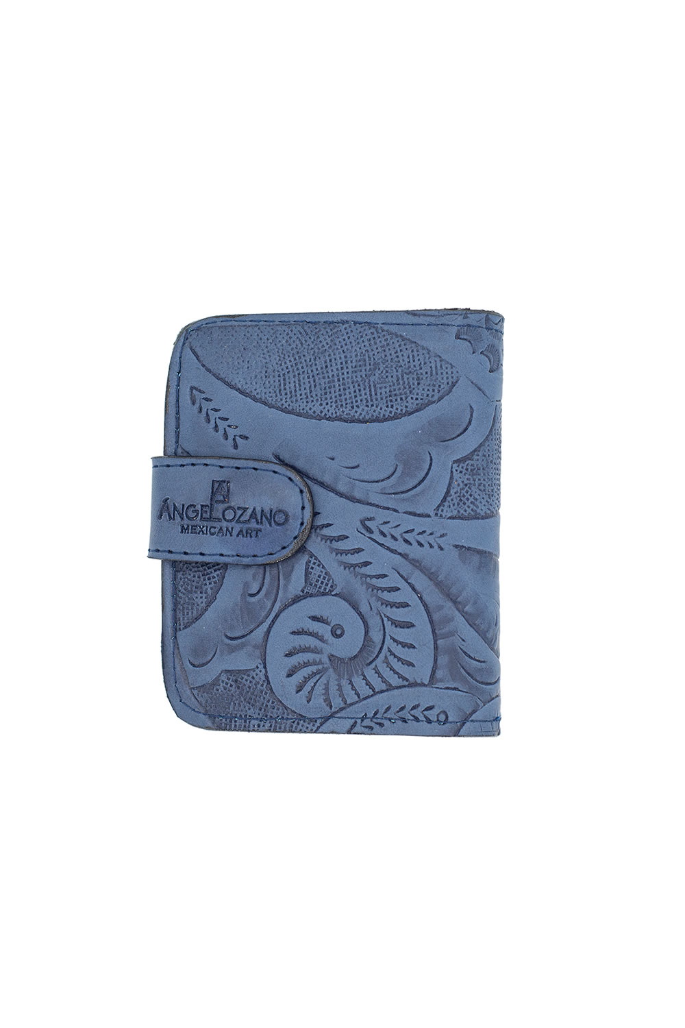 Tarjetero  A ÁNGELOZANO de piel vacuna con grabados tipo cincelado, múltiples compartimentos para billetes, tarjetas, credenciales