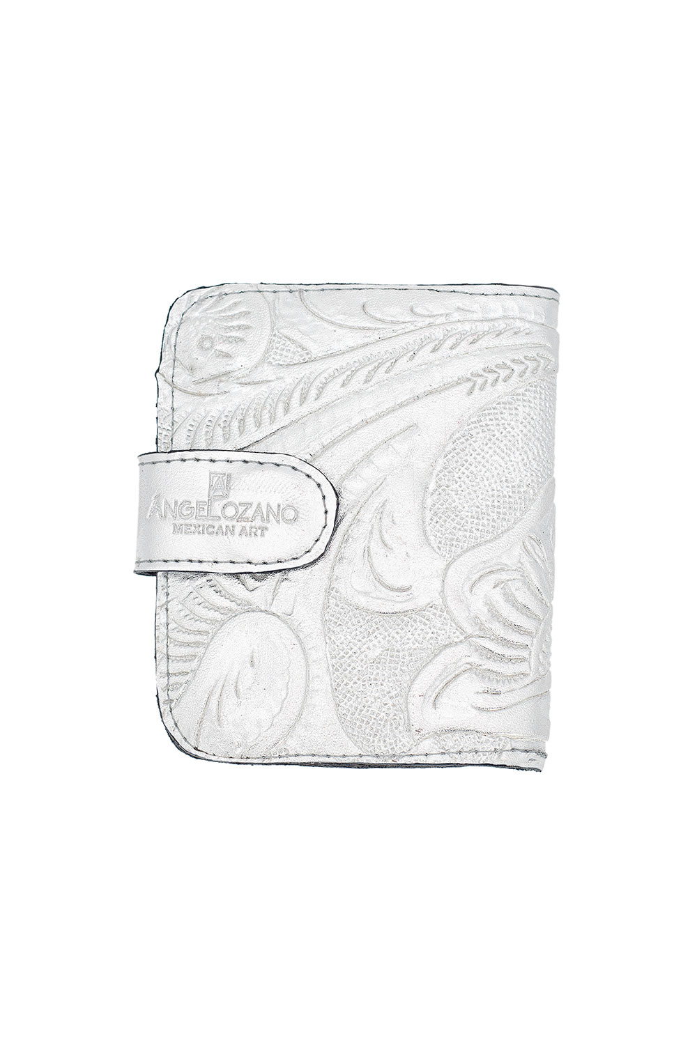 Tarjetero  A ÁNGELOZANO de piel vacuna con grabados tipo cincelado, múltiples compartimentos para billetes, tarjetas, credenciales