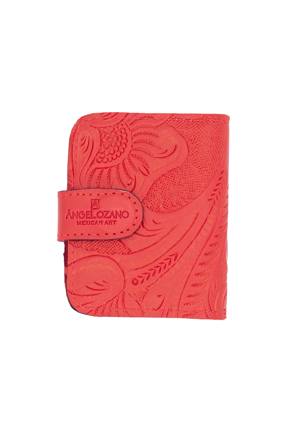 Tarjetero  A ÁNGELOZANO de piel vacuna con grabados tipo cincelado, múltiples compartimentos para billetes, tarjetas, credenciales