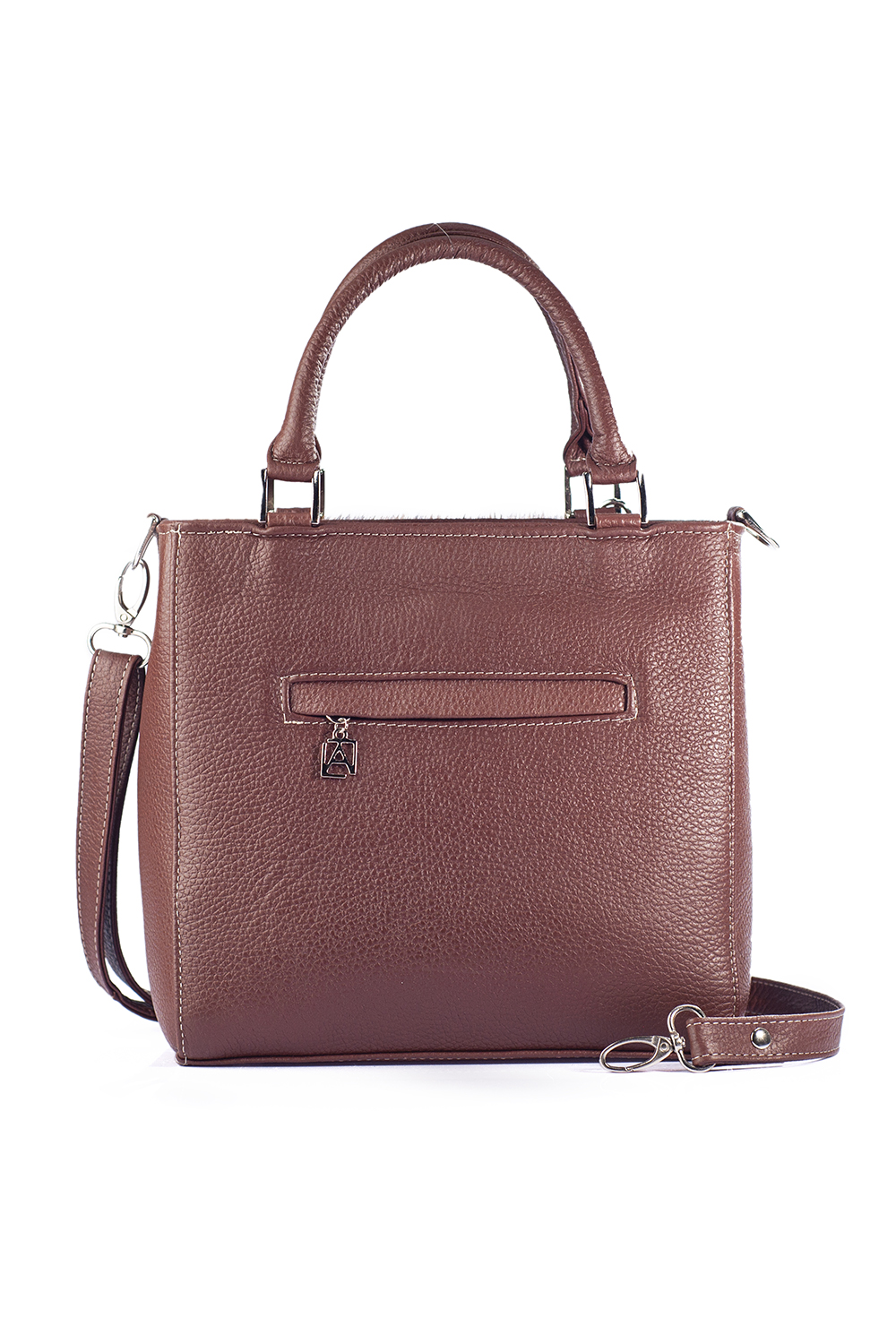 Bolso tipo Satchel  A ÁNGELOZANO de Piel Vacuna con detalles cincelados a mano y piel de vaca con pelo, Modelo Pilar
