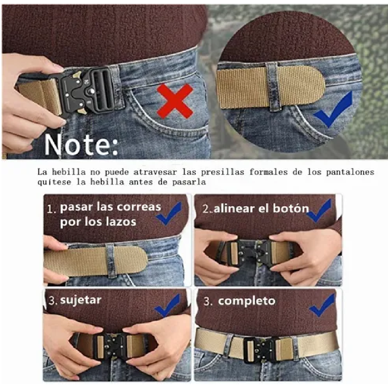 Cinturón Táctico De Nylon Ajustable Con 3pack Ganchos 125 Cm Caqui