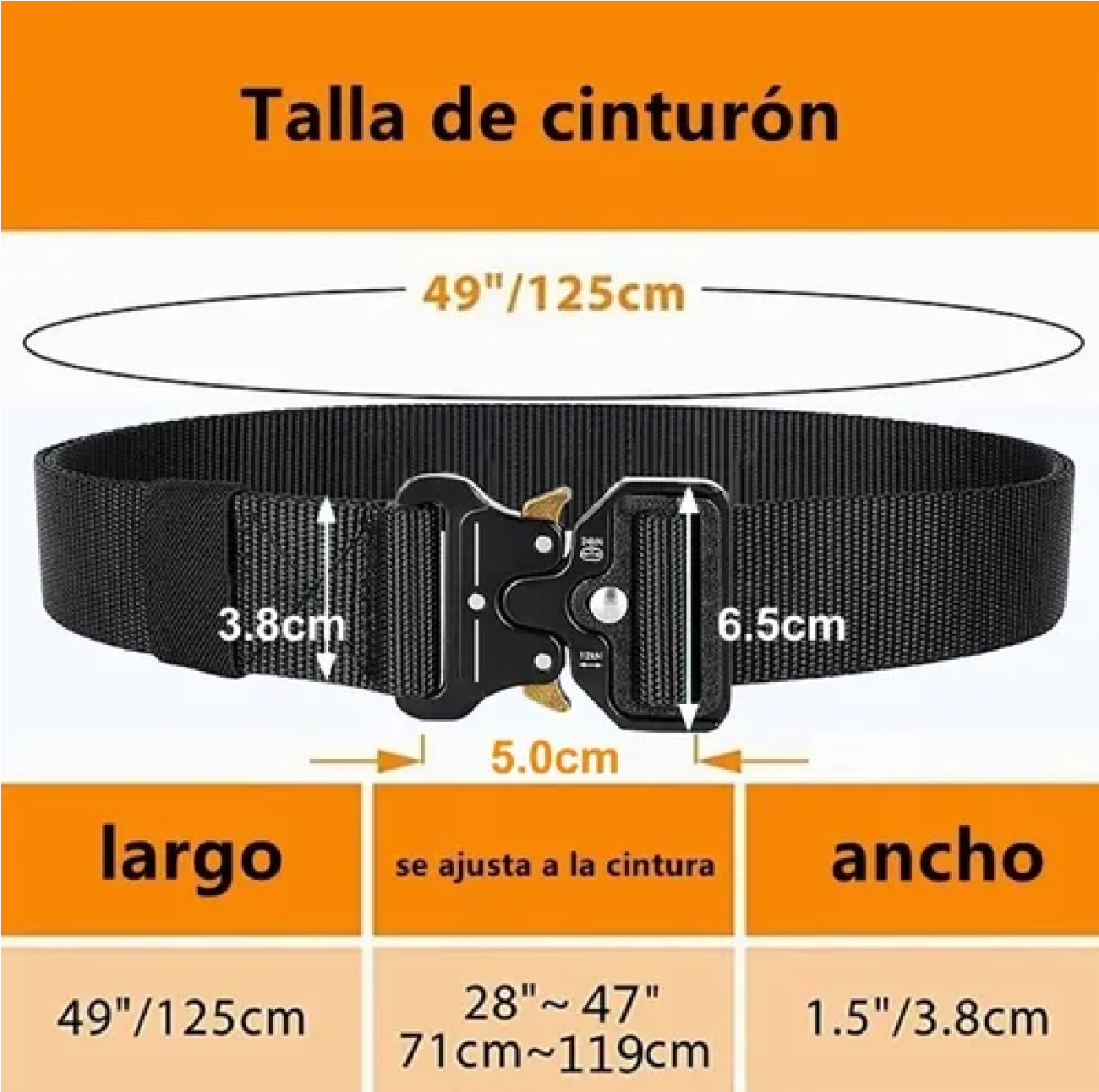 Cinturón Táctico De Nylon Ajustable Con 3pack Ganchos 125 Cm Negro