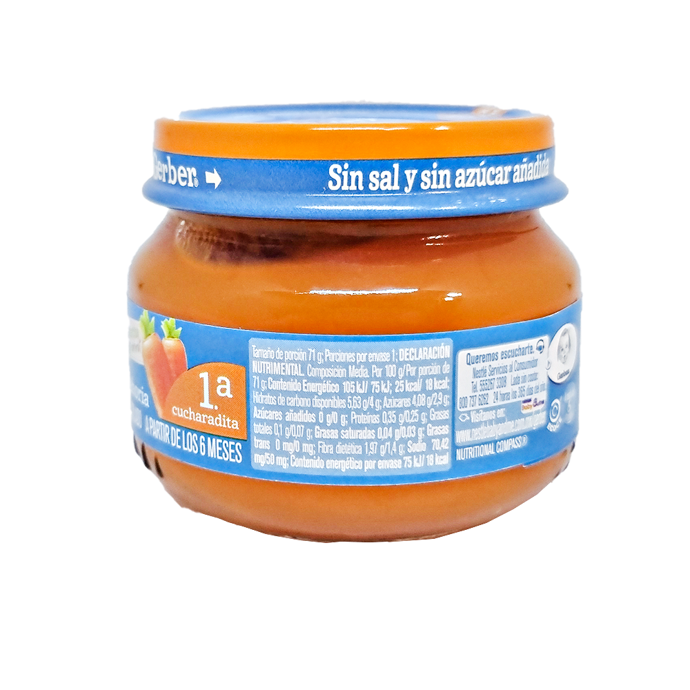 Gerber Papilla Zanahoria 71g Cosecha Natural Vidrio Frasco