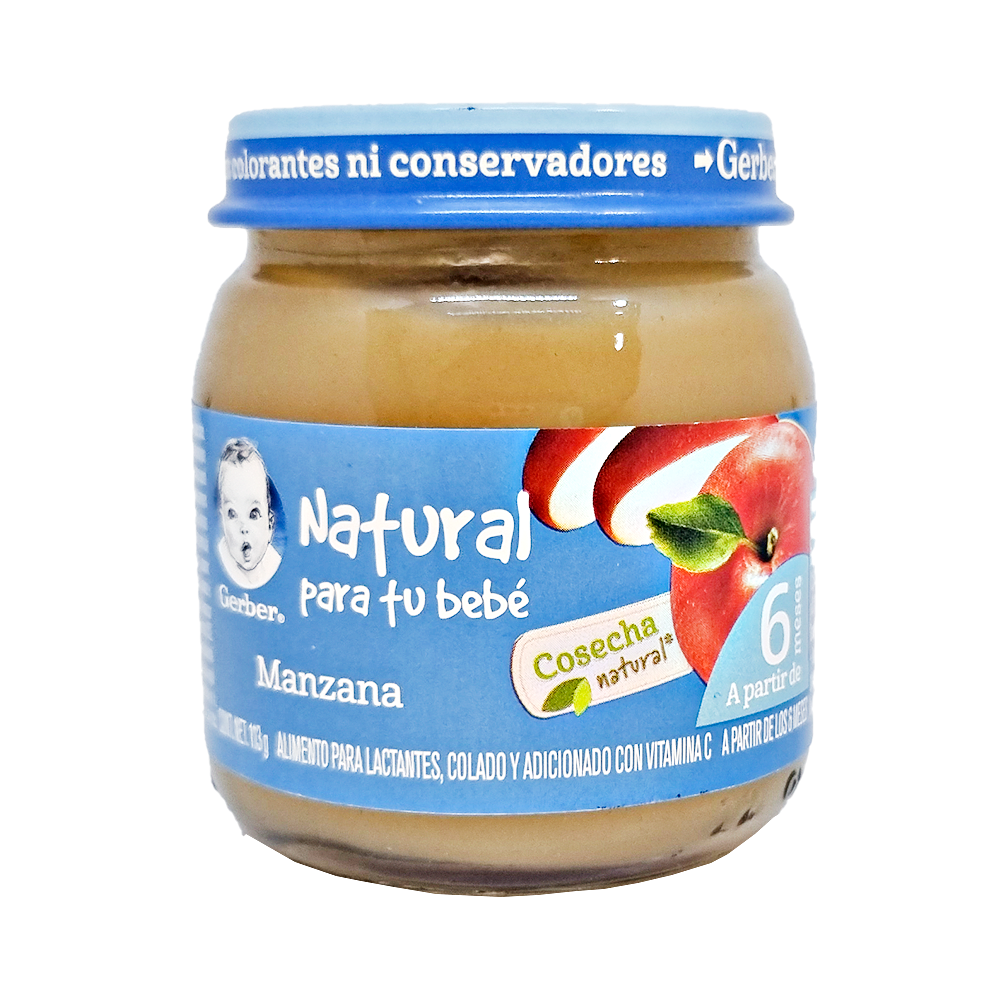 Gerber Papilla Manzana 113g Cosecha Natural Vidrio Frasco