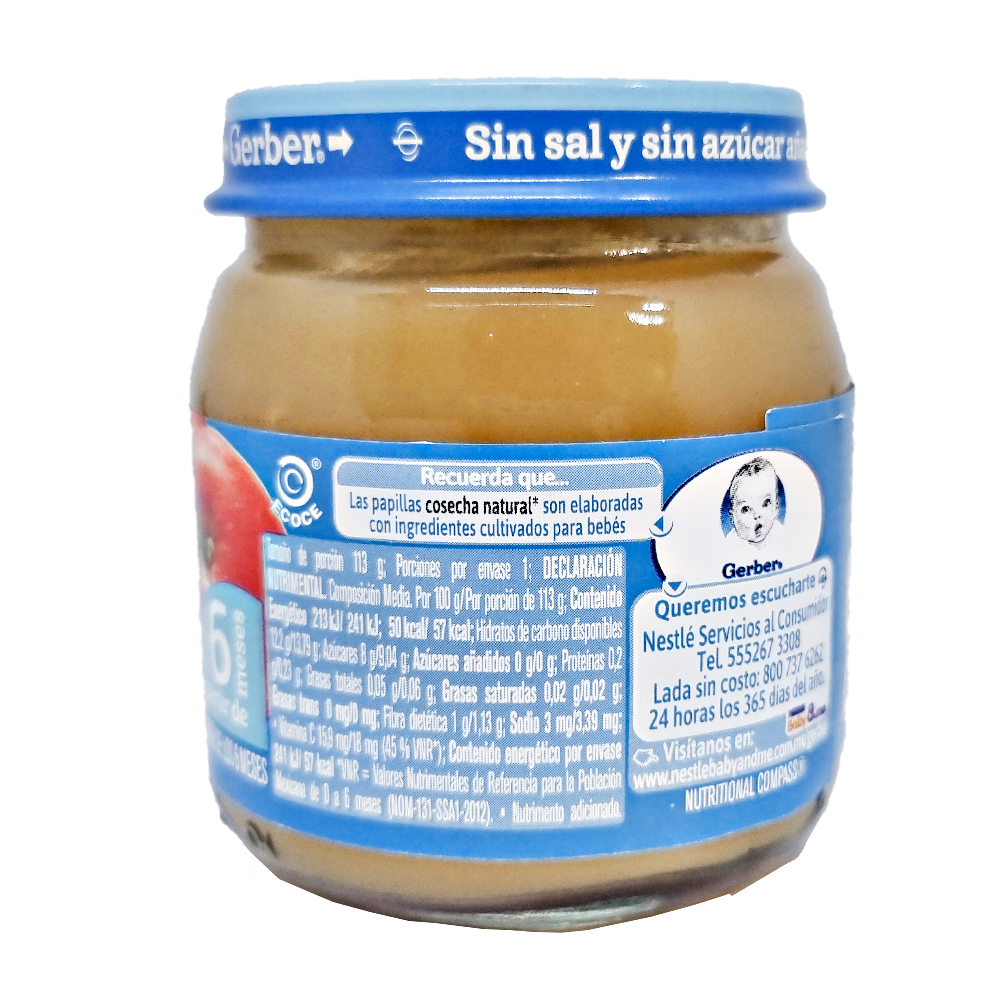 Gerber Papilla Manzana 113g Cosecha Natural Vidrio Frasco