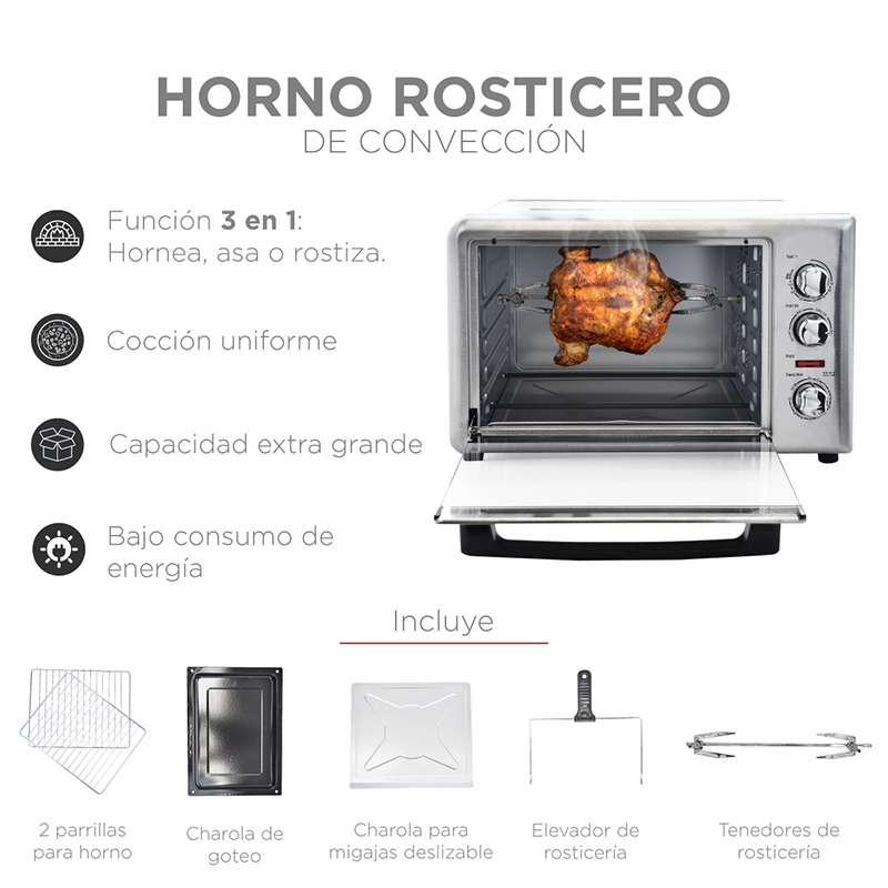 Horno Eléctrico Hamilton Beach Extra Grande, Hornea, Asa y Rostiza. Modelo 31106