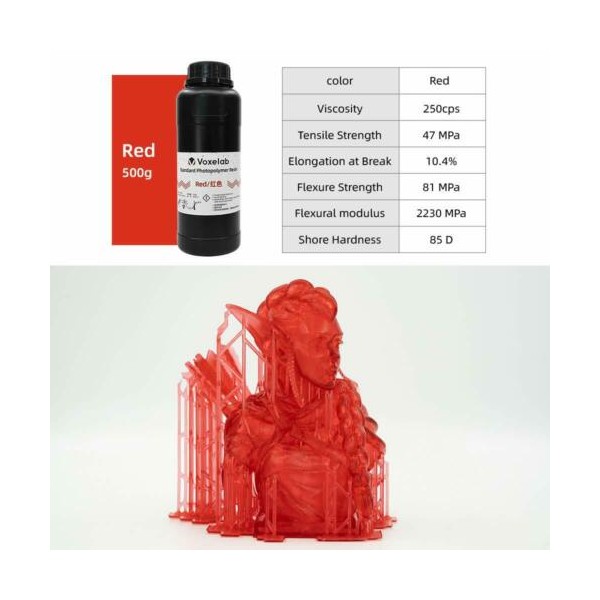 Resina de Impresora Fotopolimero Estándar Voxelab color Rojo