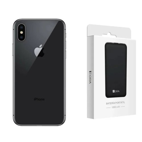 Apple Iphone X Negro 256GB Reacondicionado Grado A + Bateria Portatil 10000  mAh