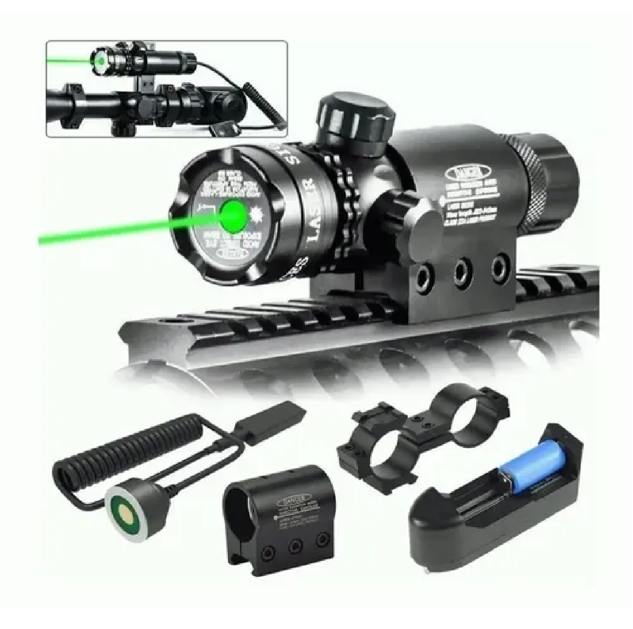 Mira Laser Verde Rifle Tactic Montura Picatinny Y Cola Raton