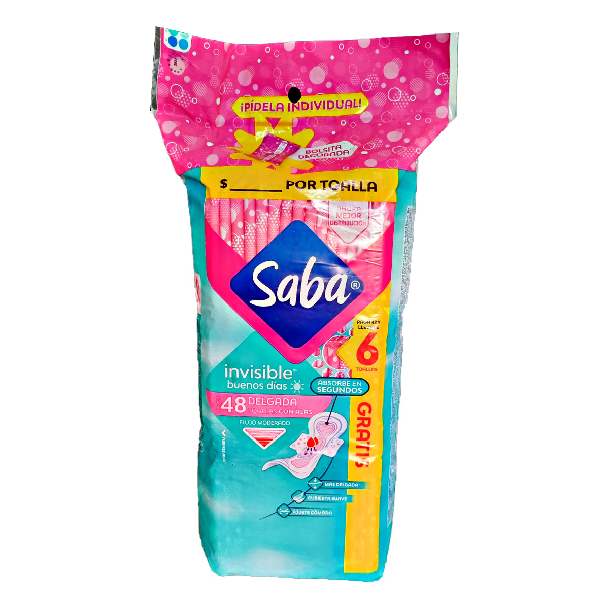 Toallas Femeninas Saba Delgada Con Alas 48pz Invisible