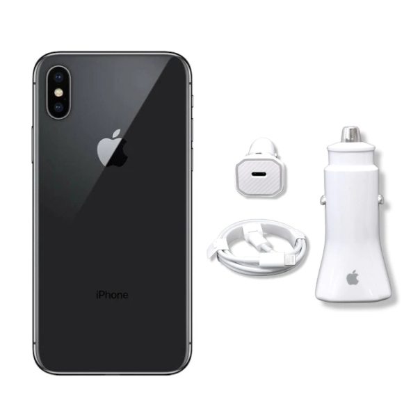 Apple Iphone X Negro 256GB Reacondicionado Grado A + Cargador Para Auto 20W 