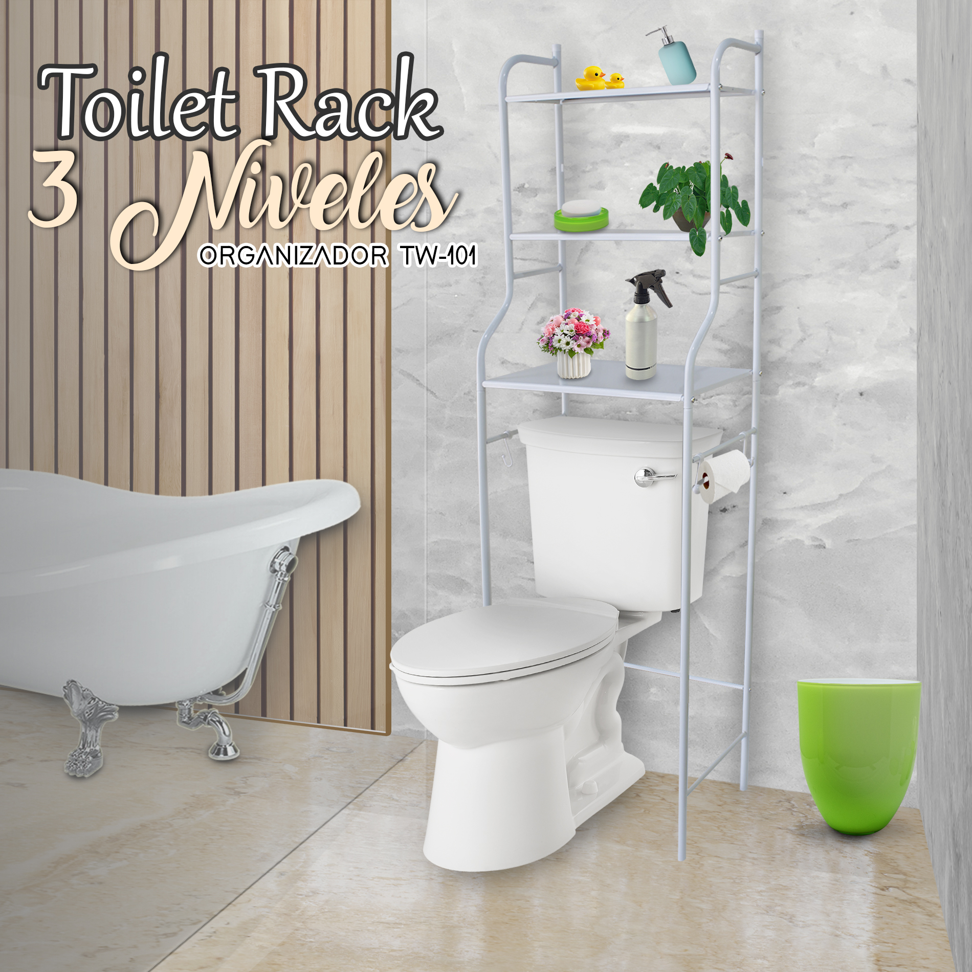 Mueble Organizador De Baño Wc Rack 3 Niveles Sanitario 30kg