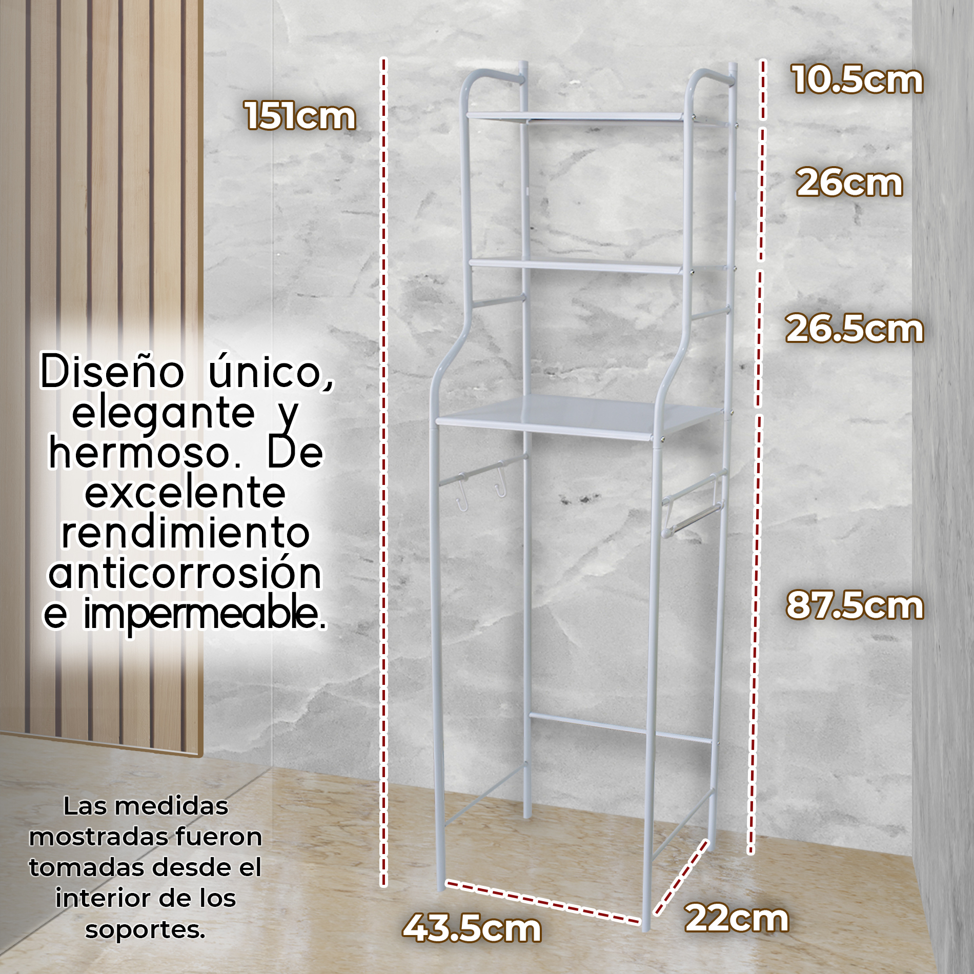 Mueble Organizador De Baño Wc Rack 3 Niveles Sanitario 30kg