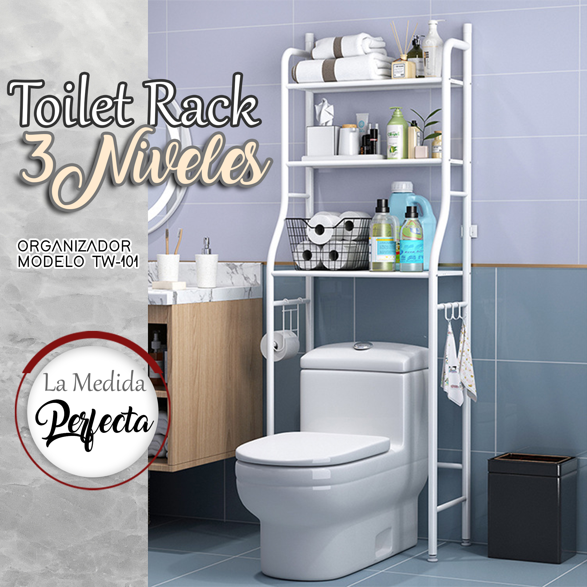 Mueble Organizador De Baño Wc Rack 3 Niveles Sanitario 30kg