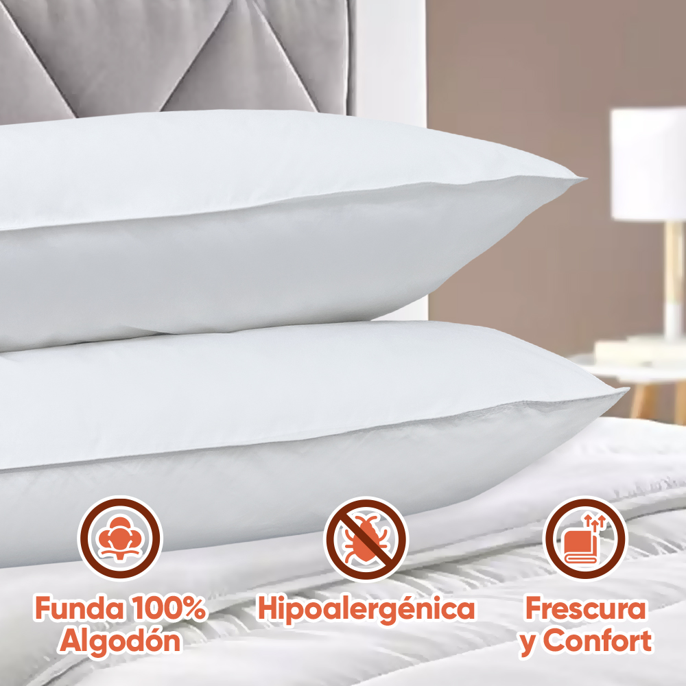 2 Almohadas de Pluma De Ganso Alternativo Hipoalergenico King Size .
