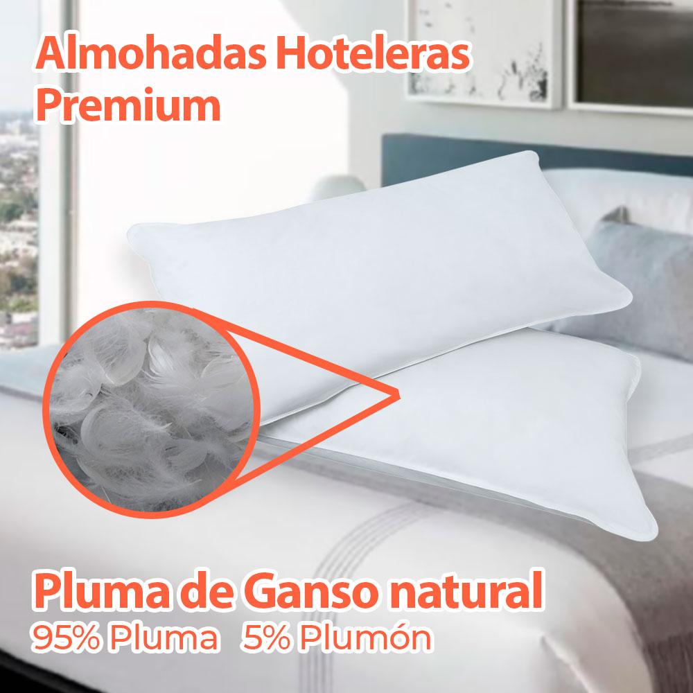 2 Almohadas De Pluma/plumón De Ganso Natural 95/5 Hipoalergenico  Estándar