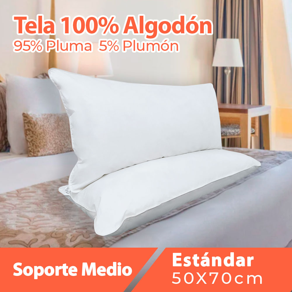 2 Almohadas De Pluma/plumón De Ganso Natural 95/5 Hipoalergenico  Estándar