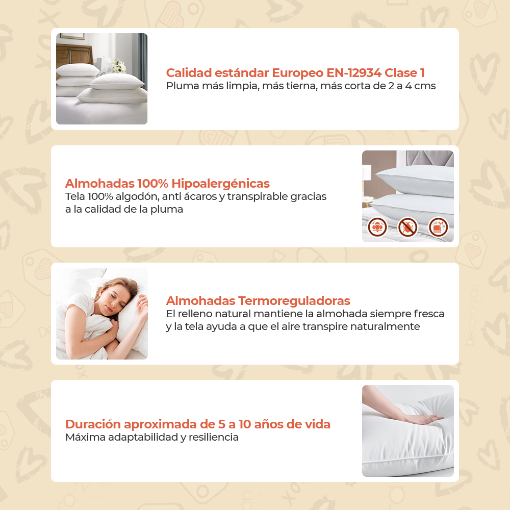 2 Almohadas De Pluma/plumón De Ganso Natural 95/5 Hipoalergenico  Estándar