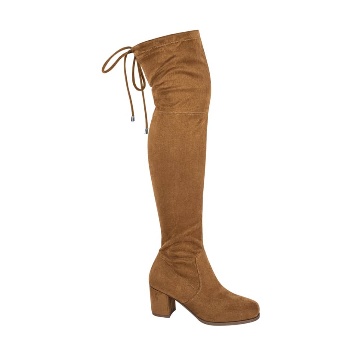 Botas extralargas de ante, ajustables, para mujer, color camel, con tacón ancho, marca Yaeli, mod. 1044980