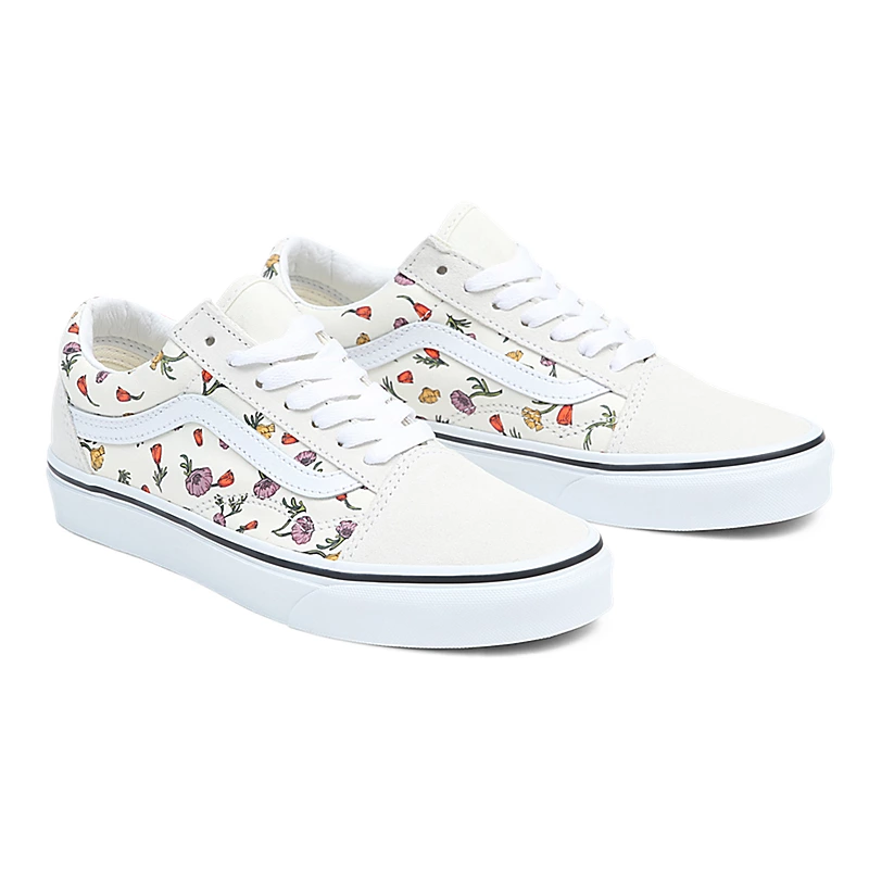 Tenis Vans Old Skool Beige Floral Casual Tallas De #22 A #26 Mujer