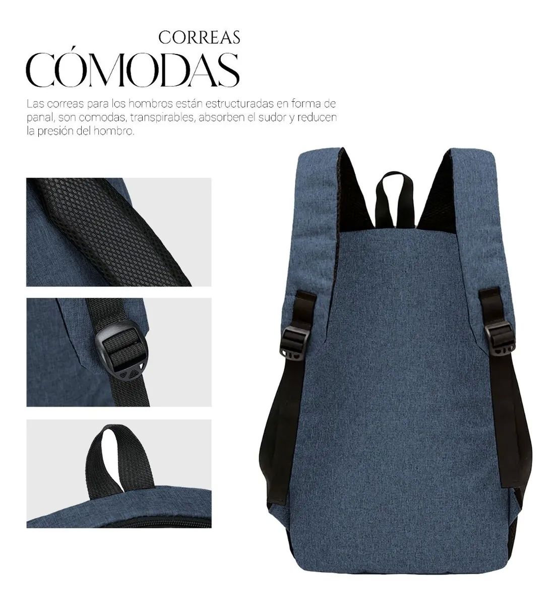 Mochila Para Laptop Carga Usb Negra con Azul
