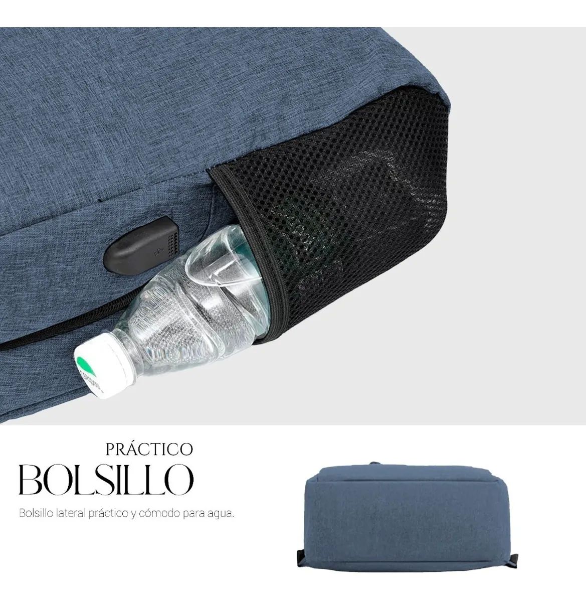 Mochila Para Laptop Carga Usb Negra con Azul