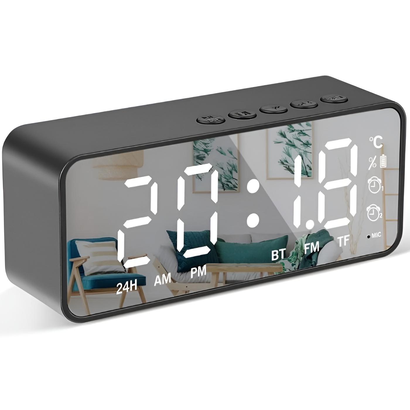 Reloj Despertador Digital Bocina Bluetooth Negro Y Radio Fm