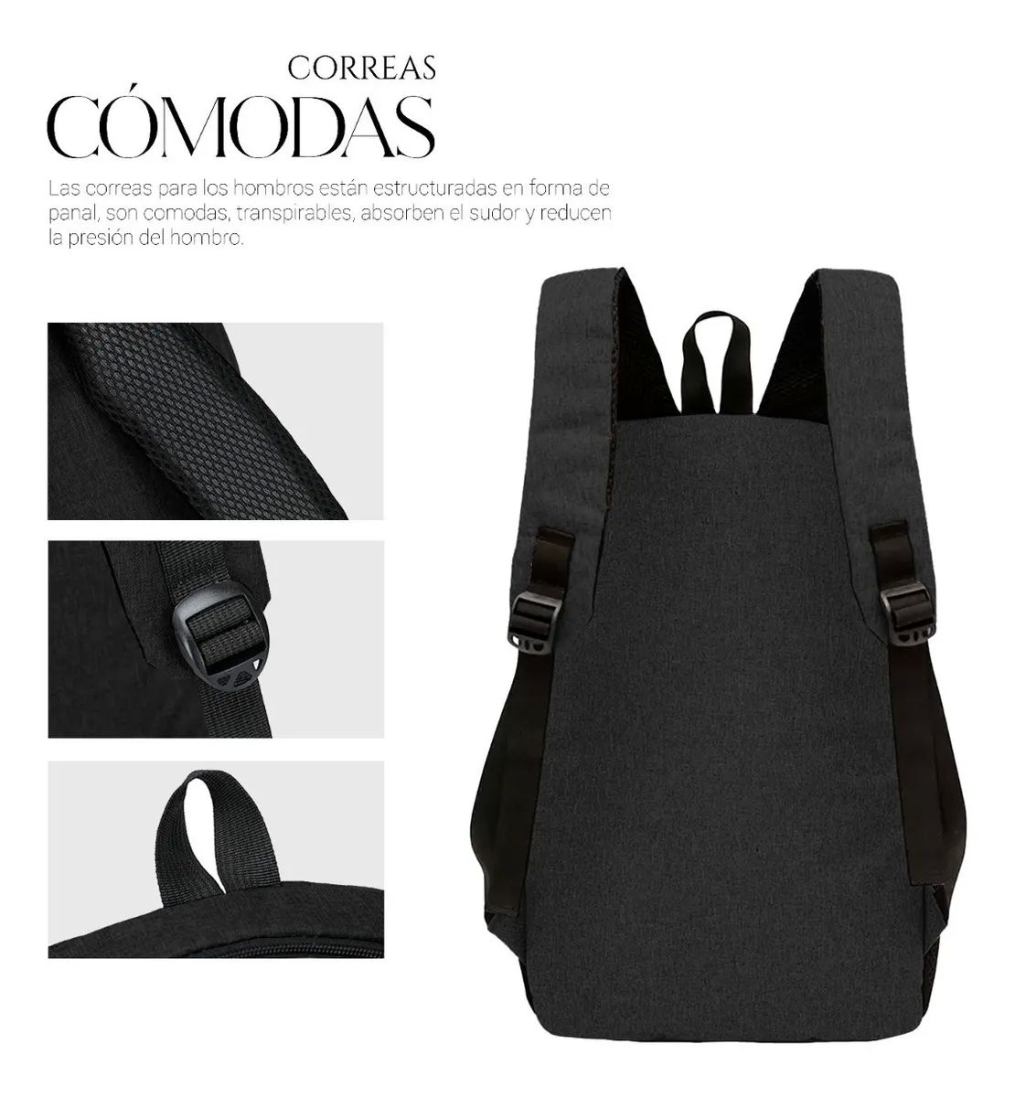 Mochila Para Laptop Carga Usb Negra De Cuadros