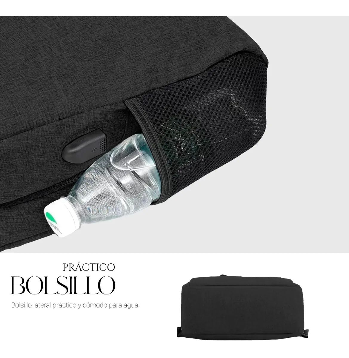 Mochila Para Laptop Carga Usb Negra De Cuadros