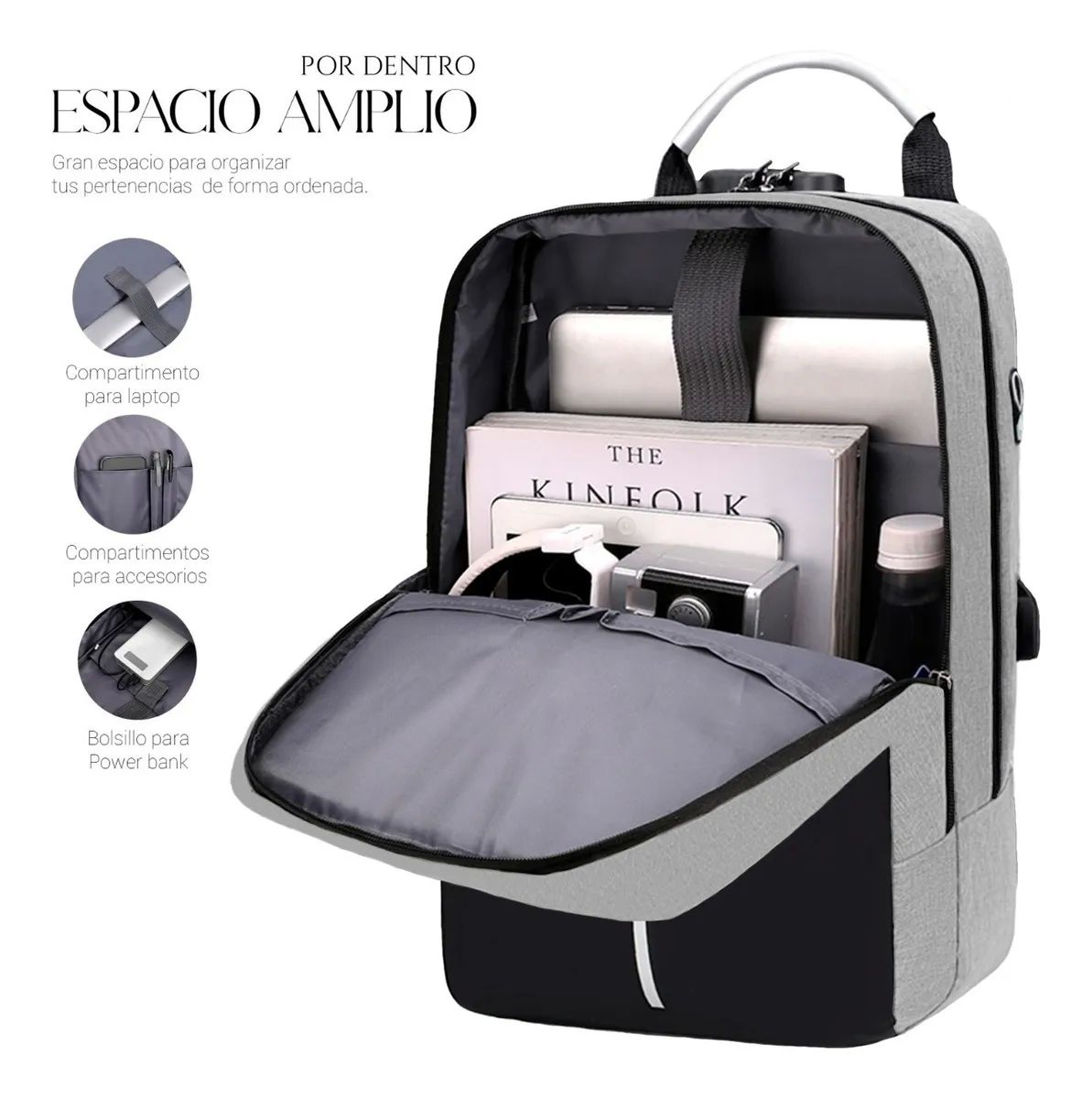 Mochila Impermeable Antirrobo Negra con Gris