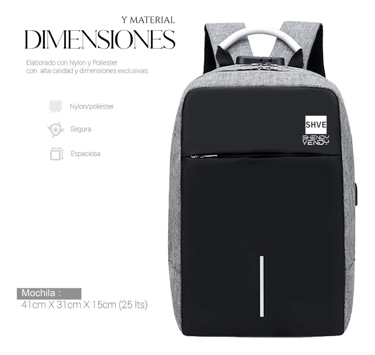 Mochila Impermeable Antirrobo Negra con Gris