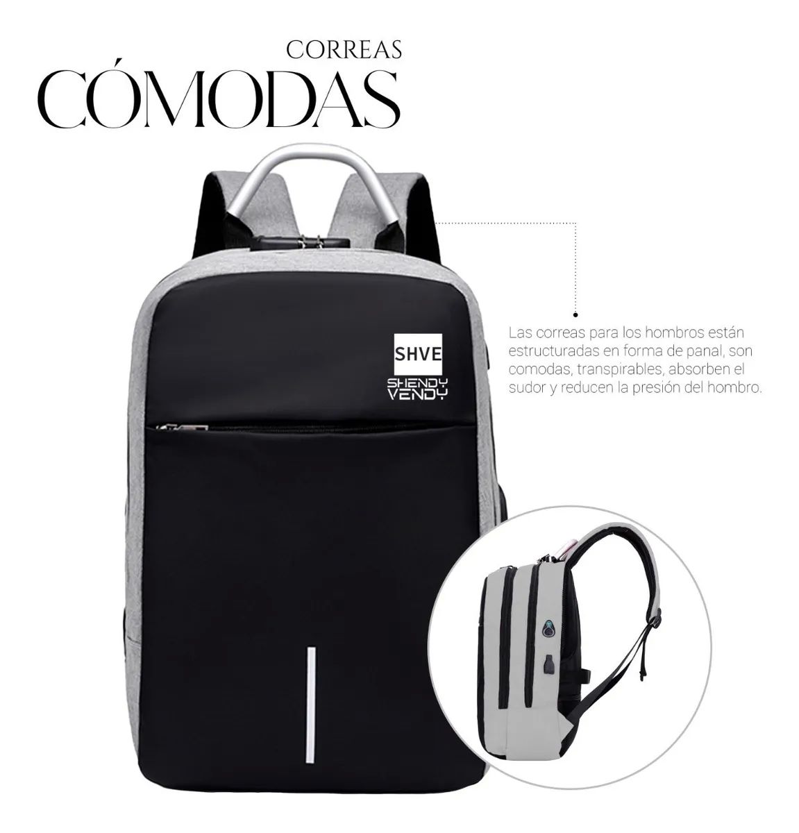 Mochila Impermeable Antirrobo Negra con Gris