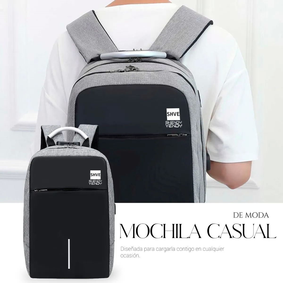 Mochila Impermeable Antirrobo Negra con Gris