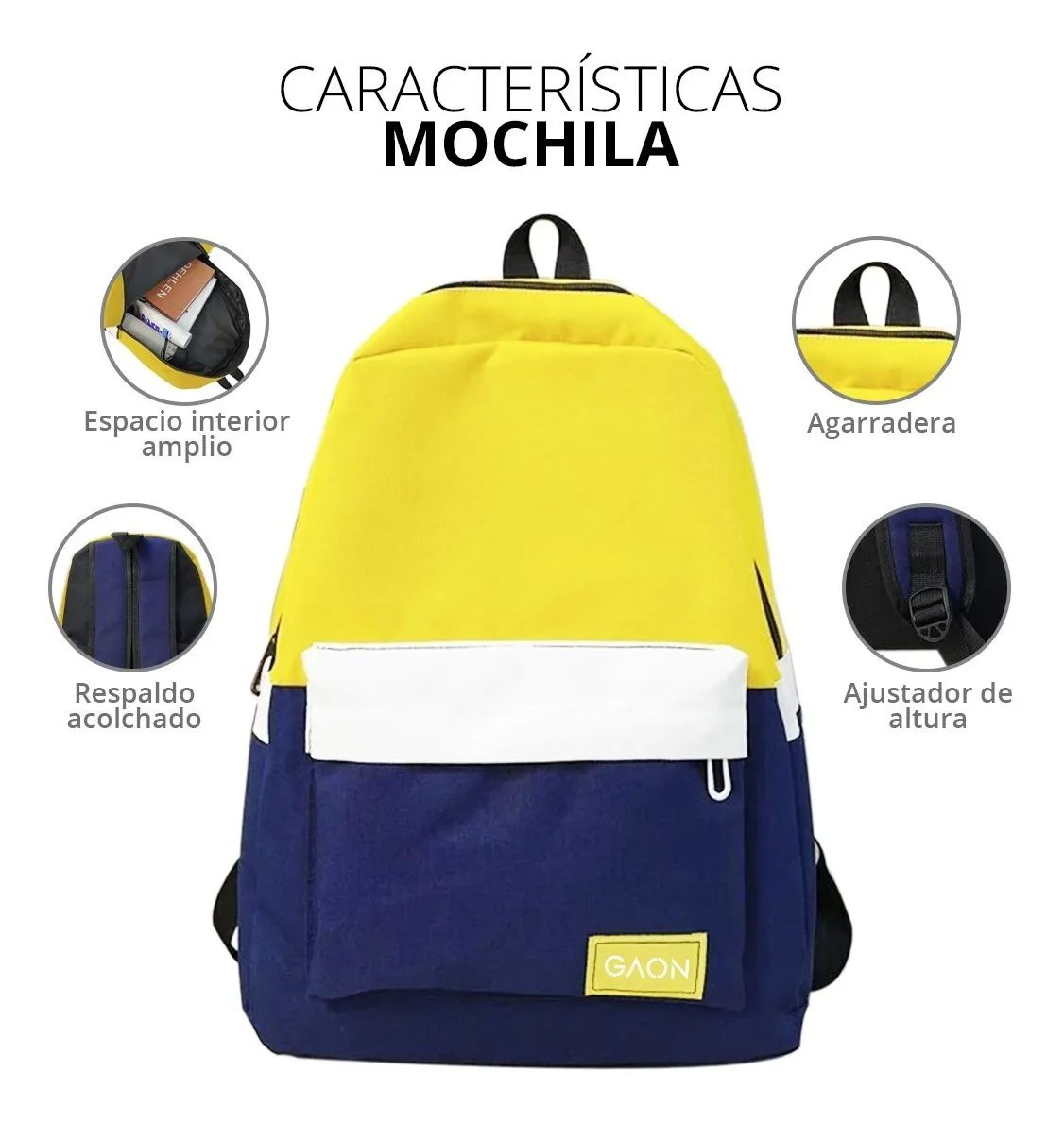 Mochila Backpack Juvenil Unisex Amarillo con Azul