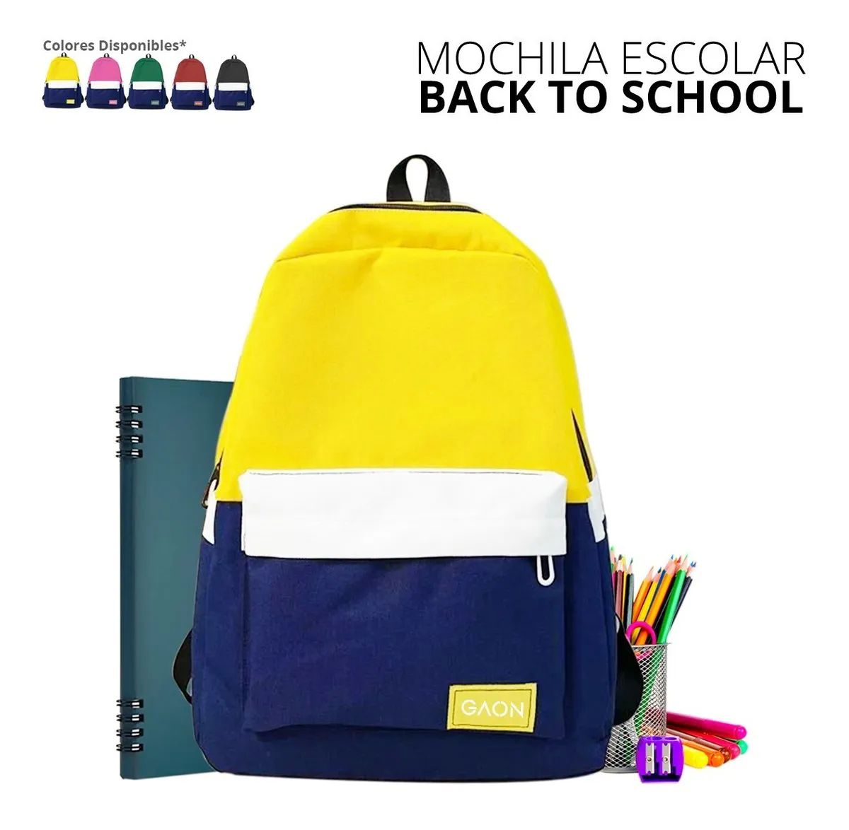 Mochila Backpack Juvenil Unisex Amarillo con Azul