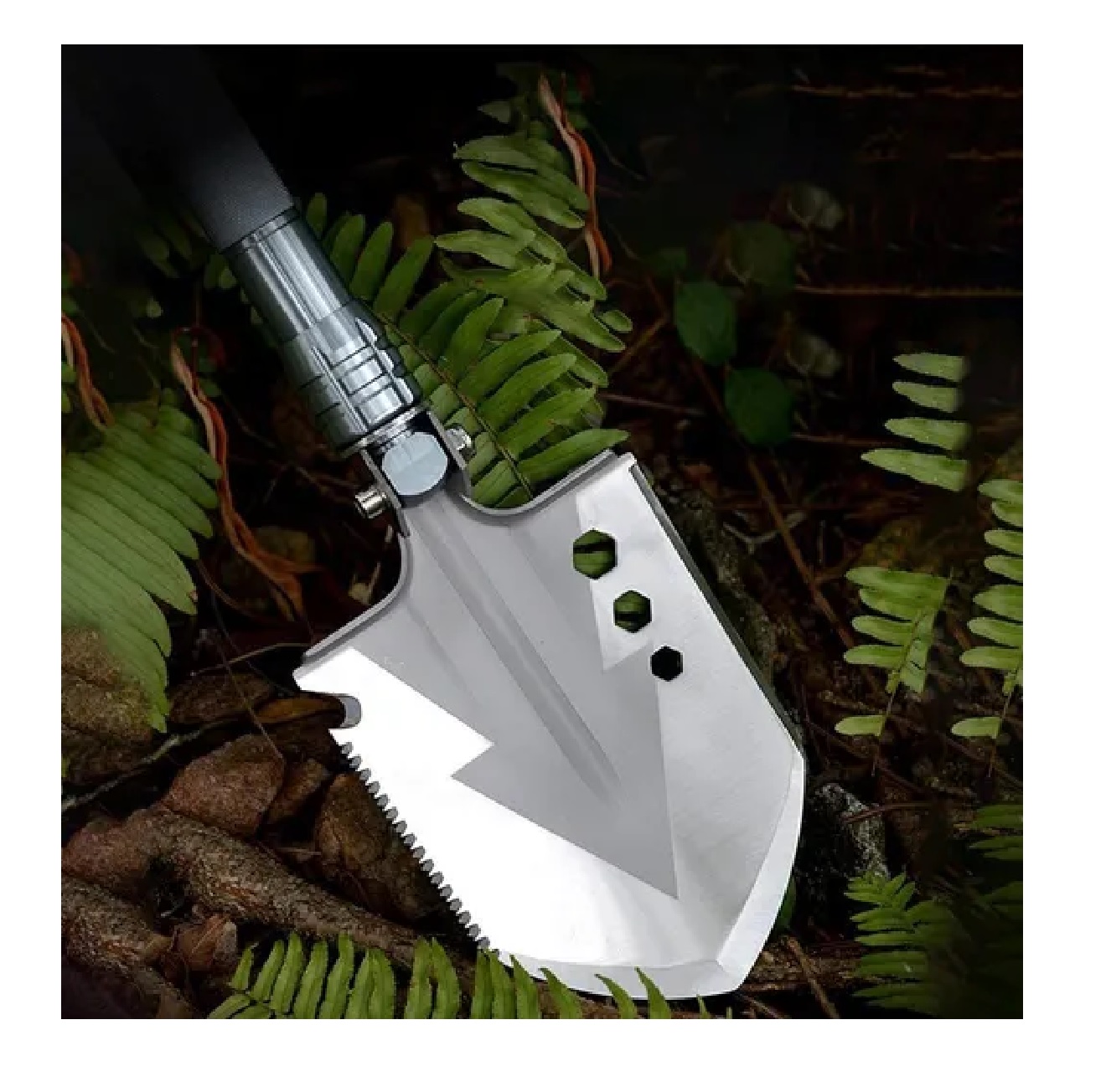 Pala Plegable Táctico Multiuso Con Cuchillo Pedernal Sierra Negro